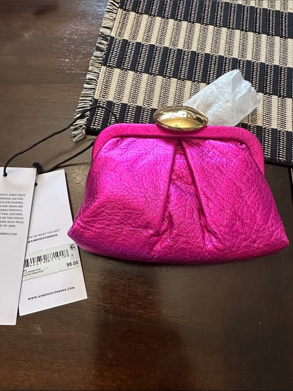 Aimee Kestenberg Metallic Fuchsia The Full Circle Leather Mini Frame Pouch